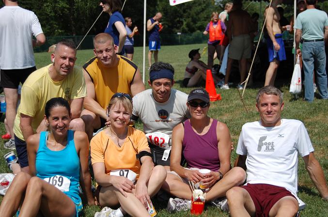 The ARFC gang after the race.  My pal Pete is kneeling directly above Andrea. On the right is our friend Bill; his girlfriend is on the left.  Tim, another Trooper, is left of Pete.  Mike Kennedy is dead center.